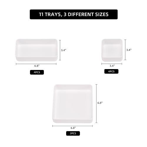 CHANCETSUI 11-Piece Stackable Drawer Organizer Set, Multi-size Desk Drawer Organizer Trays Vanity Storage Bins for Storing Makeup, Stationery, Utensils in Bathroom Dresser, Office and Kitchen