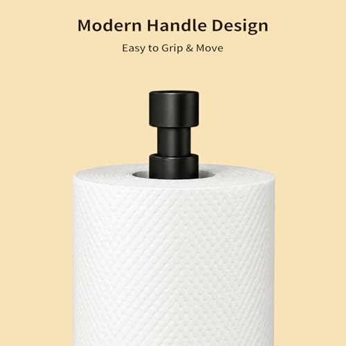 3.9lbs Heavy Duty Paper Towel Holder, Weighted Base, Modern Standing Countertop Stainles Steel Dispenser for Kitchen (Matte Black) | Stainles Steel,Modern Standing Countertop Dispenser for Kitchen,Easy One-Handed Tear