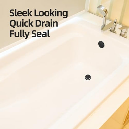 Tip-Toe Bathtub Drain Kit with Hair Catcher, Matte Black | 2-Hole Overflow Faceplate, Solid Brass, 5-Layer Plated, Fits 1.5"/1.75" Drains, For Bathroom Remodel, Matches Fixtures