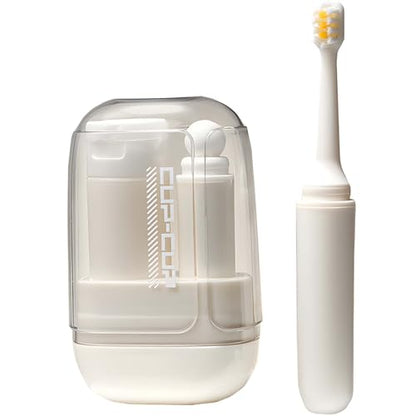 3-in-1 Toothbrush Travel Case Kit - Foldable with Mouthwash Cup, Toothpaste Dispenser, Portable Tooth Brush Holder for Camping, Business Trips, and Daily Use (Cream)