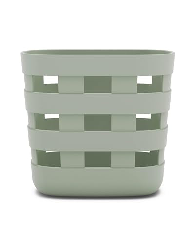 Lalo Bath Time Storage Bin - Keep Items Organized & Dry with Non-Toxic Plastic, Easy Cleanup, Removable Drying Bin, Woven Baby Organizer, Secure Wall Attachment, 9 x 5.5 x 8.5 in - Sage