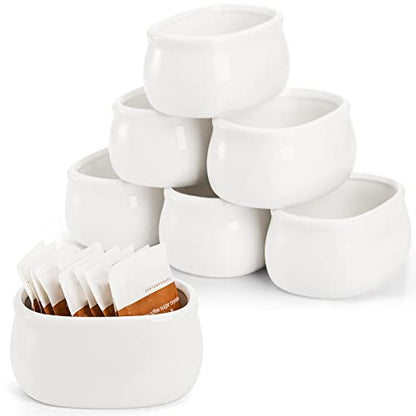 Dicunoy Set of 6 Sugar Packet Holder, Ceramic Sugar Caddy for Sweetener, Classic Restaurant White Tea Bag Organizer Bowl Storage Dish for Coffee Bar, Home