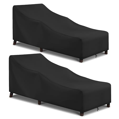 Outdoor Lounge Chair Covers 2 Pack, Waterproof Patio Chaise Lounge Cover for Outdoor Furniture and Outside Stackable Cushions, 76" x 32" x 32" H, Black
