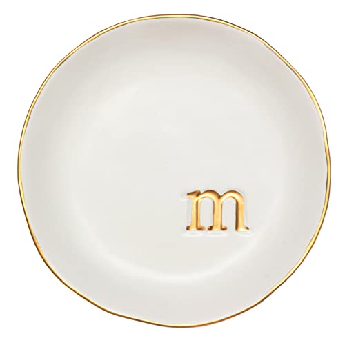 COLLECTIVE HOME Ceramic Jewelry Tray, Trinket Dish, Gifts for Women (M) | Mother's Day, Birthday, Christmas, Engagement Gifts, Vanity, Nightstand Decor, Embossed Gold Monogram Ring Dish with Gift Box