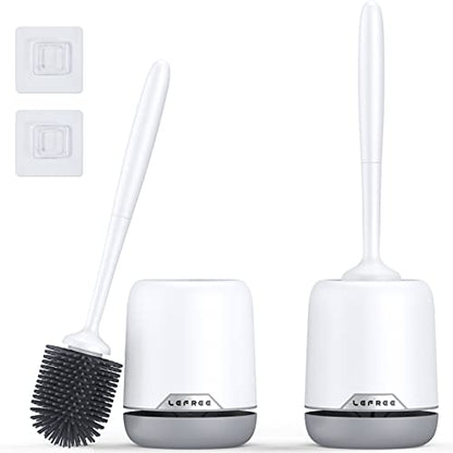 2 Pack Silicone Toilet Bowl Brush and Holder Set with Ventilated Holder, Floor Standing & Wall Mounted Toilet Scrubber
