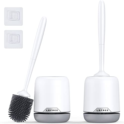 2 Pack Silicone Toilet Bowl Brush and Holder Set with Ventilated Holder, Floor Standing & Wall Mounted Toilet Scrubber