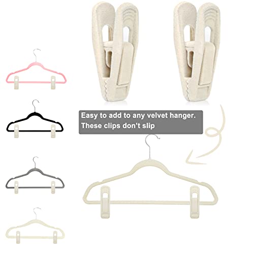 TOFIIGREM Velvet Hanger Clips for Velvet Hangers - 20 PCS Beige Non-Slip Velvet Clip for Skirt Hanger, Strong Flocking Clips Fit for Ivory Velvet Hangers