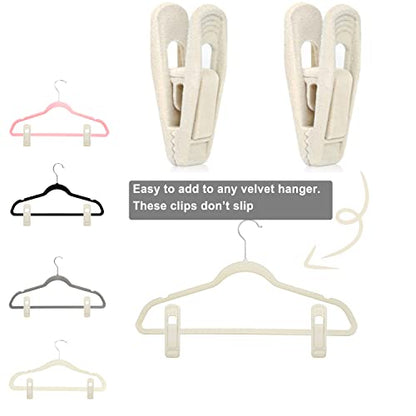 TOFIIGREM Velvet Hanger Clips for Velvet Hangers - 20 PCS Beige Non-Slip Velvet Clip for Skirt Hanger, Strong Flocking Clips Fit for Ivory Velvet Hangers