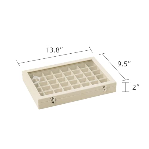 48 Grid Earring Organizer,Velvet Jewelry Tray with Clear Lid | Drawer Jewelry Organizer for Rings Studs Beads,Adjustable Dividers,Dustproof,Earring Storage,Trinket Box,13.8×9.5Inches