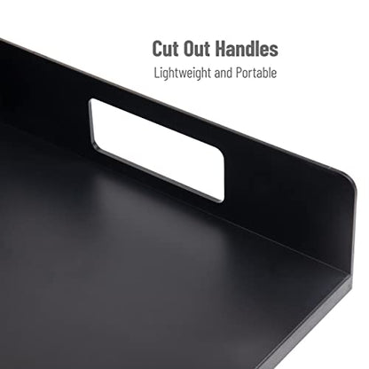 Mind Reader Utensil Napkin and Plate Organizer Tray, Countertop Caddy with 7 Compartments, Holds Plates up to 10.5 Inches, Breakroom and Buffet Organizer, Plastic, Black
