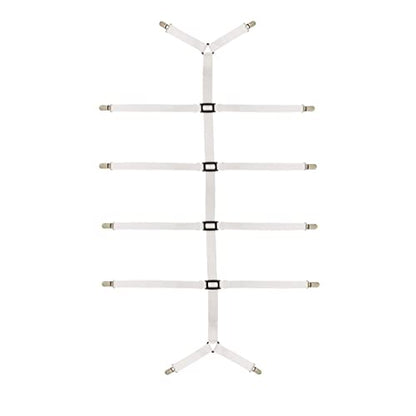 Bed Sheet Straps Adjustable Crisscross Sheet Clips Suspenders to Keep Your Bed Tidy (White)