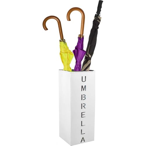 Metal Umbrella Stand Holder, 16.5x6.3x6.3inch Square Free Standing Umbrella Rack Decorative Umbrella Holder Bin Multipurpose Walking Sticks Holder for Umbrella Cane Entryway (White)