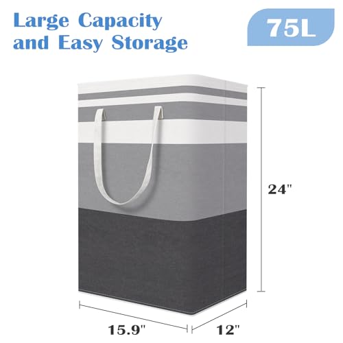 3-Pack Laundry Basket, Collapsible Laundry Hamper, Grey, 75L | Laundry Clothes Hamper, Hampers for Bedroom, Freestanding Hamper with Handles, Clothes Laundry Basket