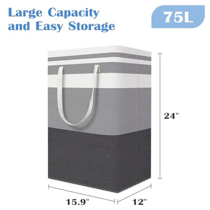 3-Pack Laundry Basket, Collapsible Laundry Hamper, Grey, 75L | Laundry Clothes Hamper, Hampers for Bedroom, Freestanding Hamper with Handles, Clothes Laundry Basket