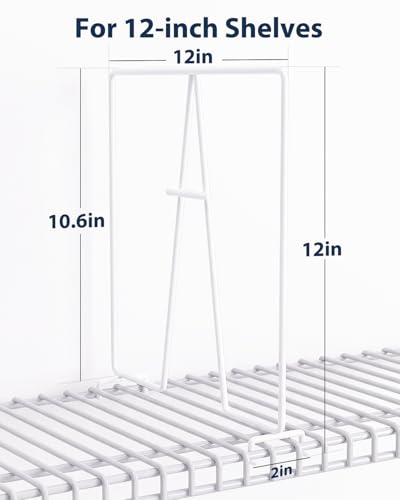 8 Pack Wire Shelf Dividers for Closet, 12 x 12in, Bright White | Rust-Resistant Coated Metal Dividers, Install Tool-Free, Closet Shelf Divider for Wire Shelves and Storage