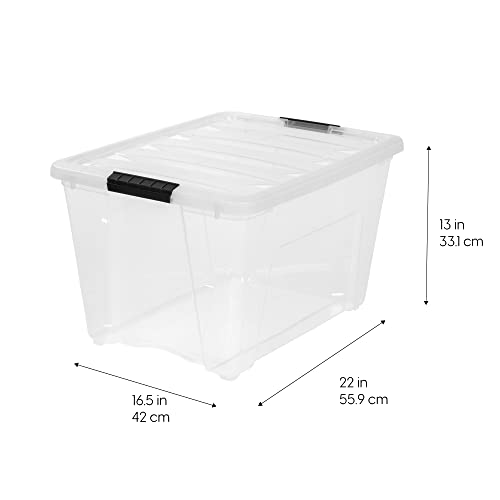 IRIS USA 6-Pack 54 Quart Storage Bins with Lids, Clear | Transparent design makes contents easy to find. Perfect for moving, blankets, clothing, and garage storage. Nestable design