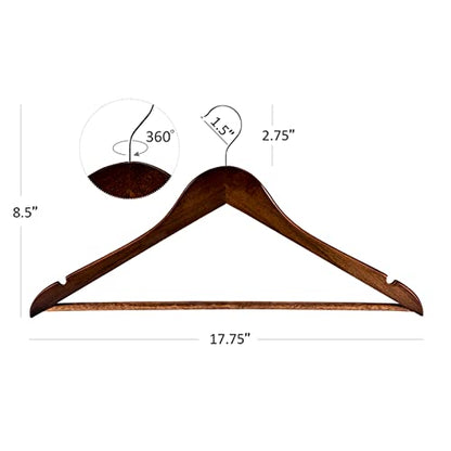 HOUSE DAY Premium Wooden Hangers 30 Pack, 17.5" Smooth Wood Clothes Hangers | with Non-Slip Pants Bar, Shoulder Notches, 360° Swivel Hook for Suits, Coats, Shirts and Dresses, Walnut
