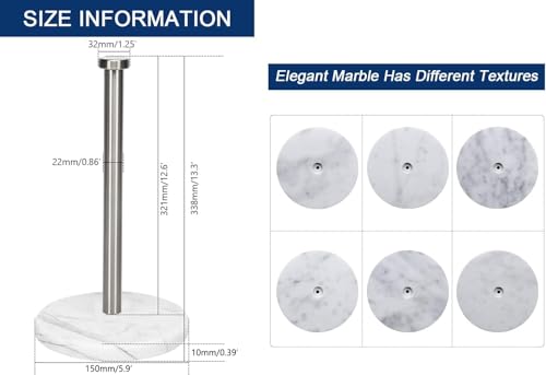 NearMoon Standing Paper Towel Holder, Kitchen Paper Towel Tissue Holder- for Bathroom Kitchen Countertop, Standard or Jumbo-Sized Roll Paper (with Marble Base, Brushed Nickel)