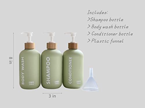 OLLIES Shampoo and Conditioner Dispenser, Shower Soap Dispenser for Bathroom, Set of 3 with Permanent Stylish Label, 17oz, 500ml Refillable Shampoo and Conditioner Bottles Green
