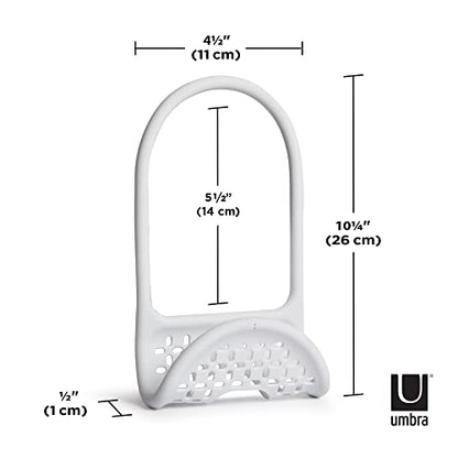 Umbra Sling Flexible Sink Caddy, Elastic Non-Slip Sponge Holder, White | Rubber material, perforated base for drainage, prevents moisture buildup, fits faucet necks, easy rinse clean