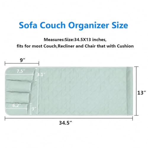 Armchair Caddy for Recliner, Non Slip Sofa Arm Organizer, Sage Green | 5-Pocket Recliner Armrest Organizer, Couch Side Storage Holder for Remotes, Cell Phone, Magazines & Tablets, Machine Washable