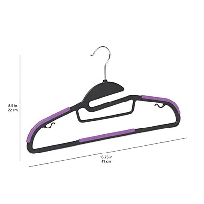 Amazon Basics Space Saving Non-Slip Rubber Coated Plastic Hangers with 360 Degree Swivel Hook, Black/Purple, Pack of 50