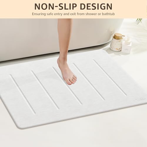 Yolife Stone Bath Mat Large, 32" x 20" Diatomaceous Earth Bath Mat for Bathroom, Super Absorbent Quick Drying Bathroom Stone Mat, Non-Slip Diatomite Shower Mat, Easy to Clean (White Grey)