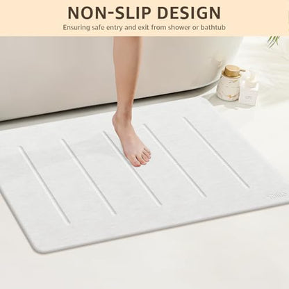 Yolife Stone Bath Mat Large, 32" x 20" Diatomaceous Earth Bath Mat for Bathroom, Super Absorbent Quick Drying Bathroom Stone Mat, Non-Slip Diatomite Shower Mat, Easy to Clean (White Grey)