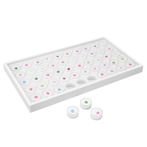 Ikee Design 50 White Foam Gem and Bead Storage Jars Stackable Display Tray | Jewelry Storage Jars Showcase Stackable Tray Storage Box for Collectibles, Home Organization, 14.75 W x 8.25 D x 1 H in