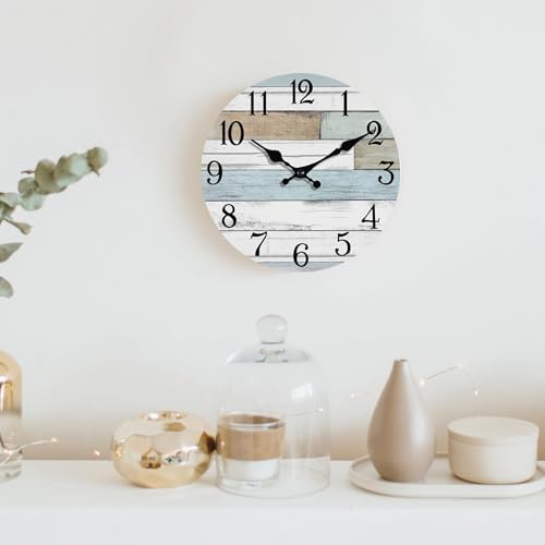 KECYET 12 Inch Wall Clock Battery Operated Silent Non Ticking Coastal | Round analog clock; large easy-read dial for bathroom, kitchen, bedroom & living room; 1 AA battery (not included)