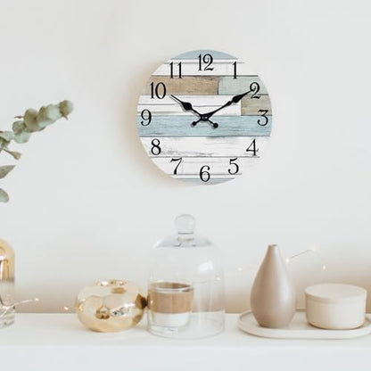 KECYET 12 Inch Wall Clock Battery Operated Silent Non Ticking Coastal | Round analog clock; large easy-read dial for bathroom, kitchen, bedroom & living room; 1 AA battery (not included)