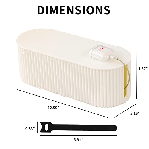 Cable Management Box with 10 Cable Ties, Organizer Box for Power Strips, Surge Protectors, Chargers, Adapters, TV Computer Wires Cable Hider Box for Home/Office (Small/White)