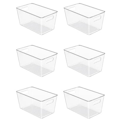 Vtopmart 6 Pack Clear Storage Bins, Pantry Cabinet Organizer Bins, Medium | Plastic Pantry Storage Bins with Handle, Storage Containers for Fridge, Cabinet, Kitchen, Countertops, Cupboard, Freezer