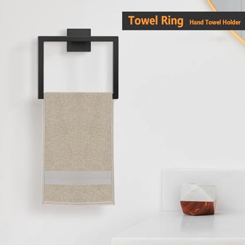JOPOFI 2-Piece Towel Ring - Hand Towel Holder for Bathroom - Matte Black | Stainless Steel Towel Holder, Towel Racks for Bathroom, Square Modern Design Hand Towel Holder, Contemporary Hand Towel Bar