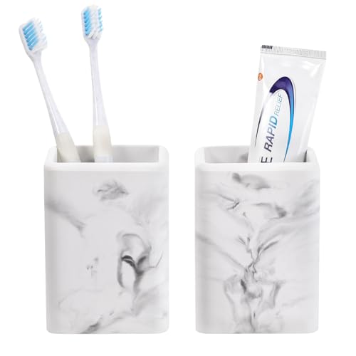 Luxspire Toothbrush Holders, Diatomite, 2 Pack, Marble | Fast Drying, Diatomaceous Earth, Electric Toothbrush Holder, Toothbrush and Toothpaste Holder, Bathroom Organizer Essentials