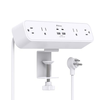 Mifaso PD30W Desk Clamp Power Strip, Surge Protector, Fast Charging Station | 4 Outlets, 4 USB (2 USB C), 5FT Extension Cord, Desk Organizer Gaming Accessories Office Essentials, Fits 1.96" Tabletop Edge