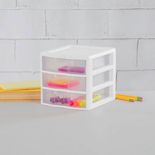 Sterilite Clearview Plastic Multipurpose Small 3 Drawer Desktop Storage Organization Unit for Home, Classrooms, or Office Spaces, White, 6 Pack | White - Organizing Drawers, Containers for Bathroom, Closet, Kitchen, and Bedroom