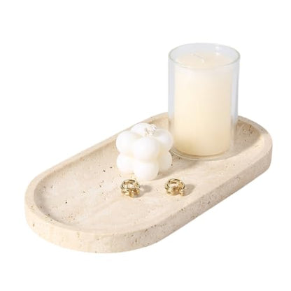 Natural Marble Tray for Bathroom Counter, 10" x 5" Travertine Marble Storage Trays for Perfume, Cosmetics, Jewelry, Vanity Tray Stone Trays for Home, Decorative Tray for Dresser Organizer