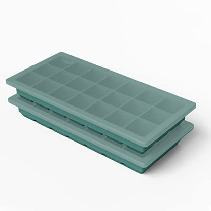 Ice Cube Tray – Small Silicone Molds with Lids, BPA-Free and Flexible for Cocktails and Beverages – Set of 2 (Green)