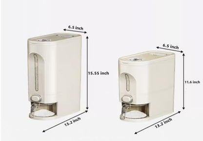 25 Lbs Rice Dispenser, Large Cereal Dry Food Storage Containers with Measuring Cup and Lid,Moisture Proof Airtight Food Dispenser Bucket for Rice,Corn,Coffee Bean,Grain,Soybean and Oatmeal,White
