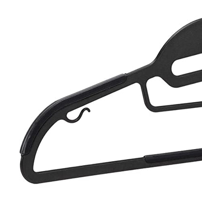 Amazon Basics Non-slip Heavy Duty Space Saving Plastic Hangers with Rubber and Horizontal Bar, Lightweight, Gray, Pack of 50