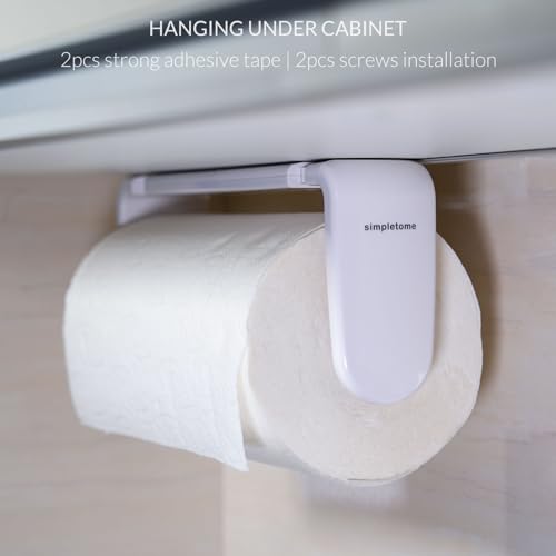 ONE Hand Tear Paper Towel Holder Under Cabinet/Wall for 9.4-11inch, White | adaptive adjustable tension arm | tear one/more sheets at one time | adhesive or drilling | abs plastic | easy to replace