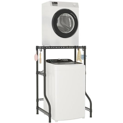 U16 Upgraded Washer Dryer Stacking Rack for Narrow Laundry Room | Metal Over Washer and Dryer Storage Shelves, Laundry Space Saver for Portable Dryer, 29.5"W x 23.6"D x 53.1"H, Black