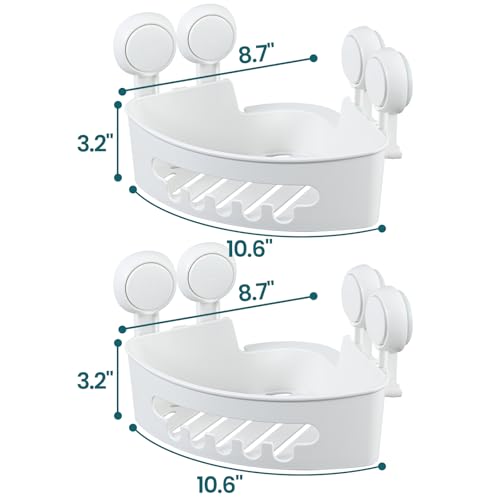 Suction Corner Shower Caddy, Bathroom Shelf Storag... (2 Count | White | ABS, TPE)