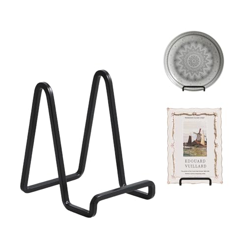Plate Holder Easel Display Stand - 4.5 inch Metal Plate Stands for Display - Tabletop Picture Stand - Black Iron Easels for Display Pictures | Photo Frames | Book | Decorative Plates | Plaque - 4 Pack