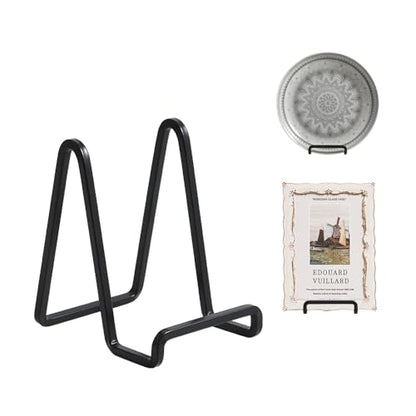Plate Holder Easel Display Stand - 4.5 inch Metal Plate Stands for Display - Tabletop Picture Stand - Black Iron Easels for Display Pictures | Photo Frames | Book | Decorative Plates | Plaque - 4 Pack