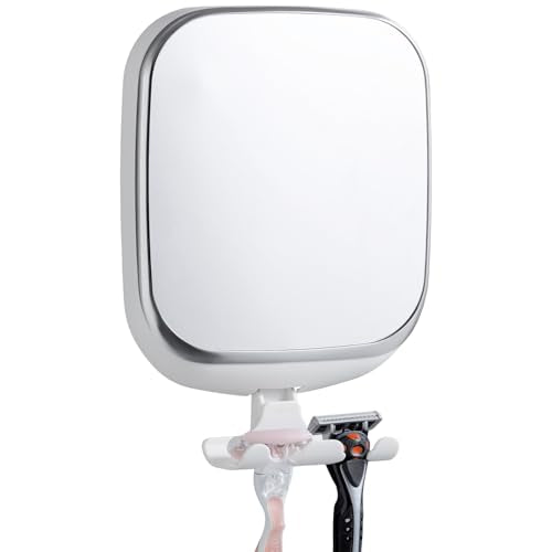 TAILI Shower Mirror Fogless for Shaving,Fogless Mirror for Shower with Tray | Shaving Mirror with Razor Holder, Anti Fog No Drill, Removable, Wall Mounted Bathroom Accessories with Powerful Suction,White