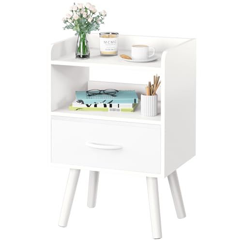 Modern Nightstand with Drawer, Bedside Tables, Mid... (White)