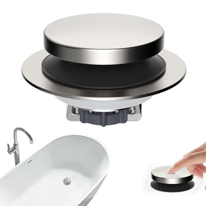 Hibbent 3 in 1 Metal Bathtub Drain Stopper, Universal Pop Up Tub Stopper, Bathtub Drain Hair Catcher, Removable Filter Basket, Drain Plug for 1.5''~2.4'' Drain, Brass Bullet Core, Brushed Nickel