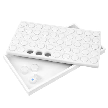 Ikee Design 50 White Foam Gem and Bead Storage Jars Stackable Display Tray | Jewelry Storage Jars Showcase Stackable Tray Storage Box for Collectibles, Home Organization, 14.75 W x 8.25 D x 1 H in